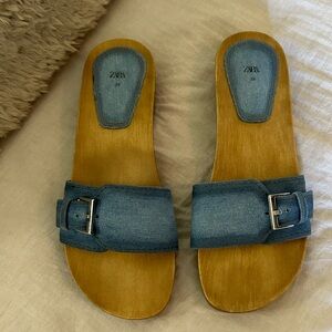 Zara Denim Wooden Sandals